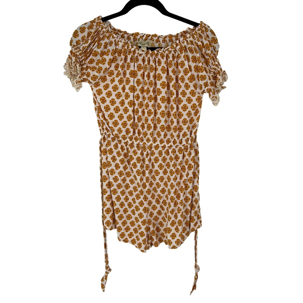 Cleobella Romper Womens S Yellow Floral Boho Off Shoulder Lace Trim Good